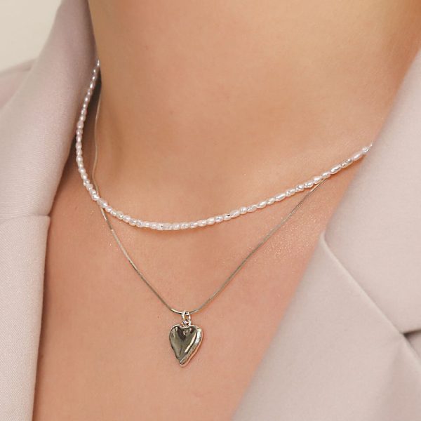 CLUE - Layered Heart Freshwater Pearl Necklace Set Cheap - Image 3