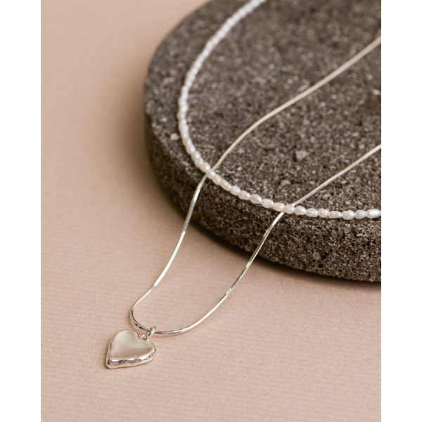 CLUE - Layered Heart Freshwater Pearl Necklace Set Cheap