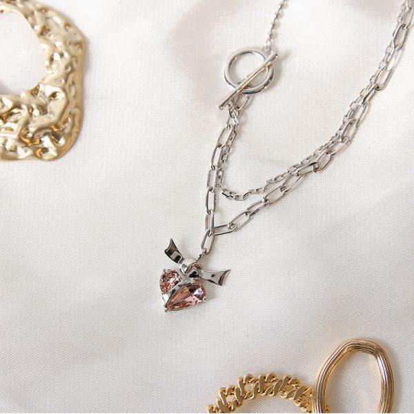 Bloom x Linky Laboratory - Embo Heart Tie Silver Necklace For Sale