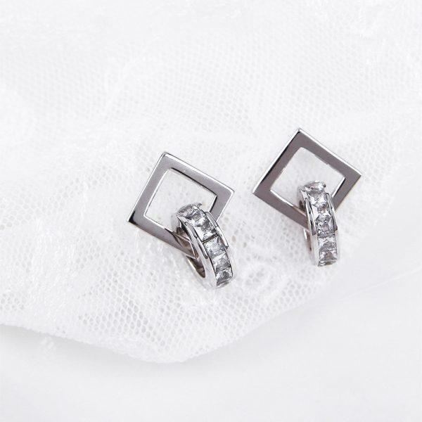 CLUE - Square Cubic Layer Silver Earrings Cheap