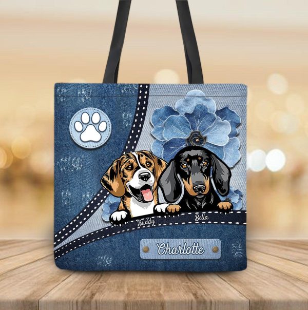 Blue Flower Pattern Dog Personalized All Over Tote Bag, Personalized Gift for Dog Lovers, Dog Dad, Dog Mom - TO003PS13 on Sale