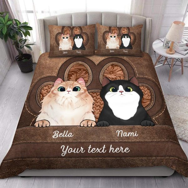Paw Pattern Cat Personalized Bedding Set, Persanalized Gift For Cat Lovers, Cat Dad, Cat Mom - BD016PS12 For Sale - Image 3