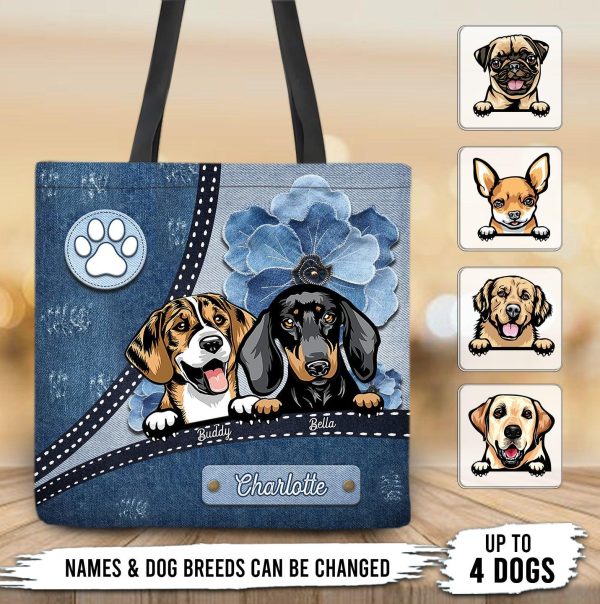 Blue Flower Pattern Dog Personalized All Over Tote Bag, Personalized Gift for Dog Lovers, Dog Dad, Dog Mom - TO003PS13 on Sale - Image 2