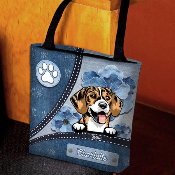 Blue Flower Pattern Dog Personalized All Over Tote Bag, Personalized Gift for Dog Lovers, Dog Dad, Dog Mom - TO003PS13 on Sale - Image 3