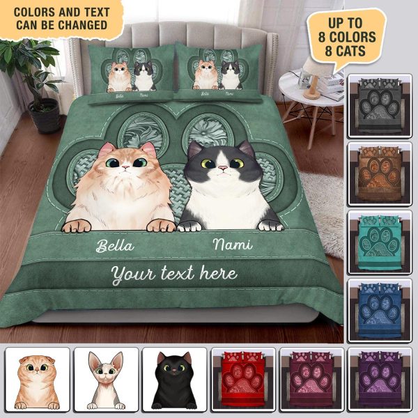 Paw Pattern Cat Personalized Bedding Set, Persanalized Gift For Cat Lovers, Cat Dad, Cat Mom - BD016PS12 For Sale - Image 2