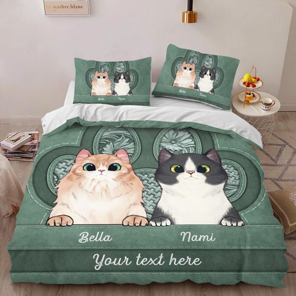Paw Pattern Cat Personalized Bedding Set, Persanalized Gift For Cat Lovers, Cat Dad, Cat Mom - BD016PS12 For Sale - Image 5
